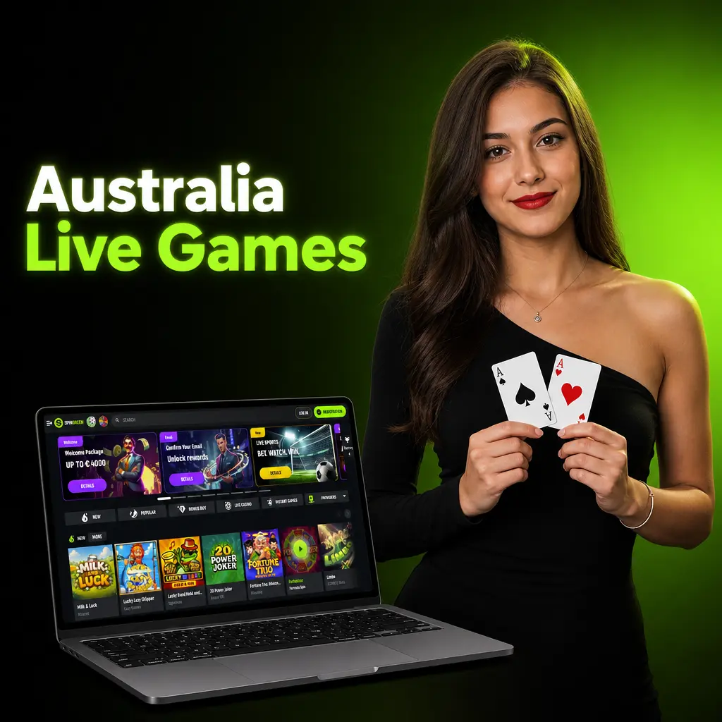 Live casino games with AUD stakes popular among Australia players on SpinGreen, including Lightning Roulette, Crazy Time, and Speed Baccarat