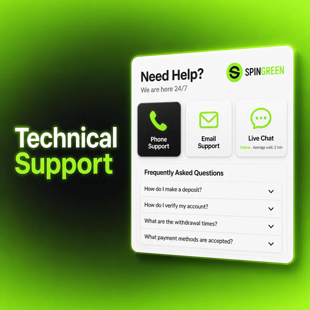 SpinGreen technical support team resolving website and app issues like game loading errors and login problems
