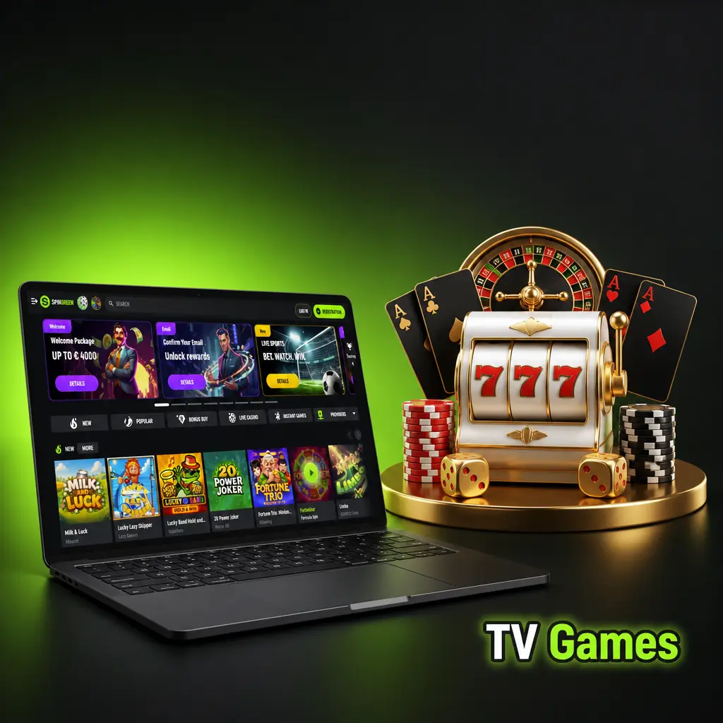 TV style games on SpinGreen: Crazy Time, Monopoly Live, Deal or No Deal, Mega Ball, Football Studio and Side Bet City with 60-180 second rounds
